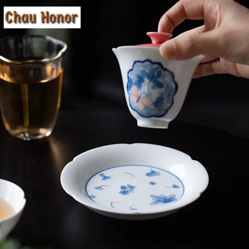 Boutique Pure Handpainted Love Of Butterfly Art Ceramic Tea Trays Zisha Pot Bearing Holder Plates For Snack Support Tea Ceremony view 6