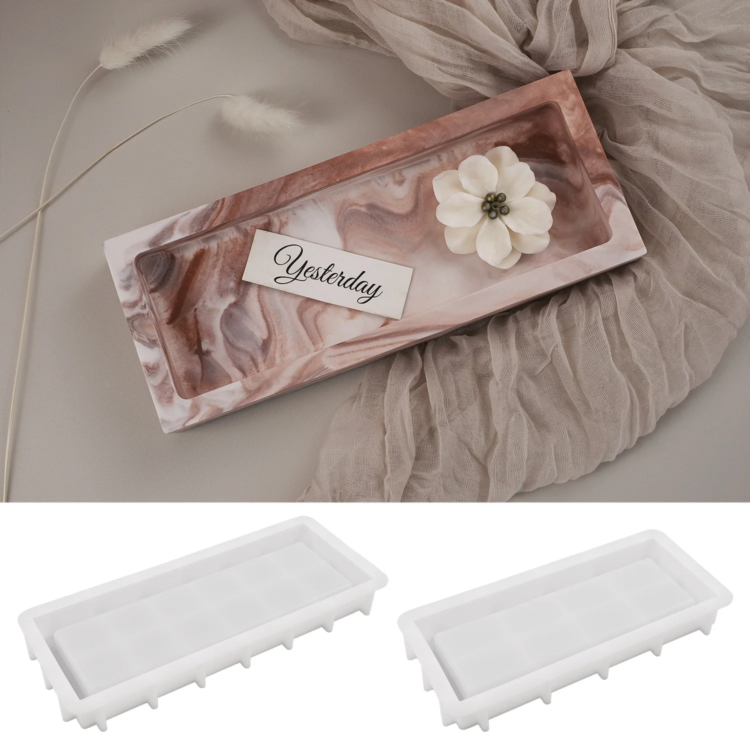 Rectangle Storage Tray Silicone Mold DIY Coaster Making Plaster Resin Concrete Jewelry Plate Casting Molds Home Decor Supplies