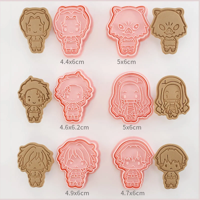 6pcs/set Cartoon Biscuit Mould Anime Demon Slayer Cookie Stamp Cutter Plastic Baking Mould Cookie Tools Cake Decorating Tools