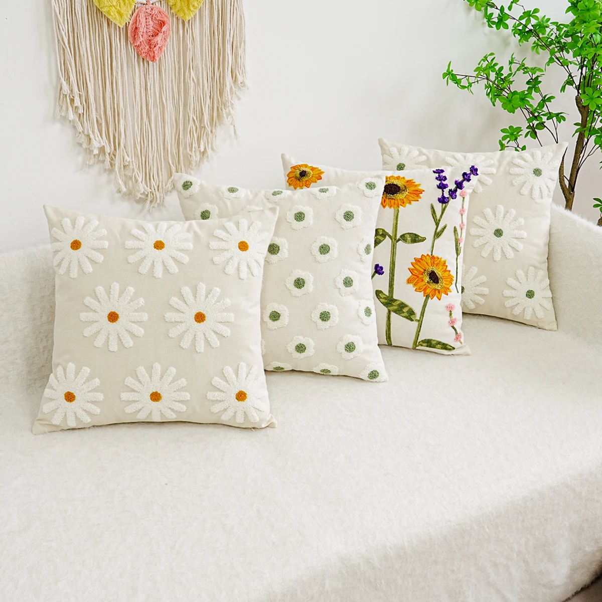 1pc Delicate Flower Embroidery Cushion Cover, Ethnic Style Home Decoration Without Pillow Core