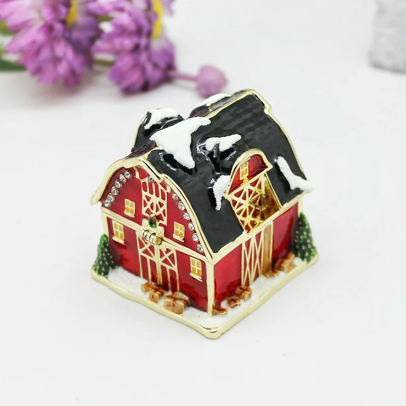 Enamel Snowhouse Home Decoration Santa's House Jewelry Storage Box Christmas Present Gift