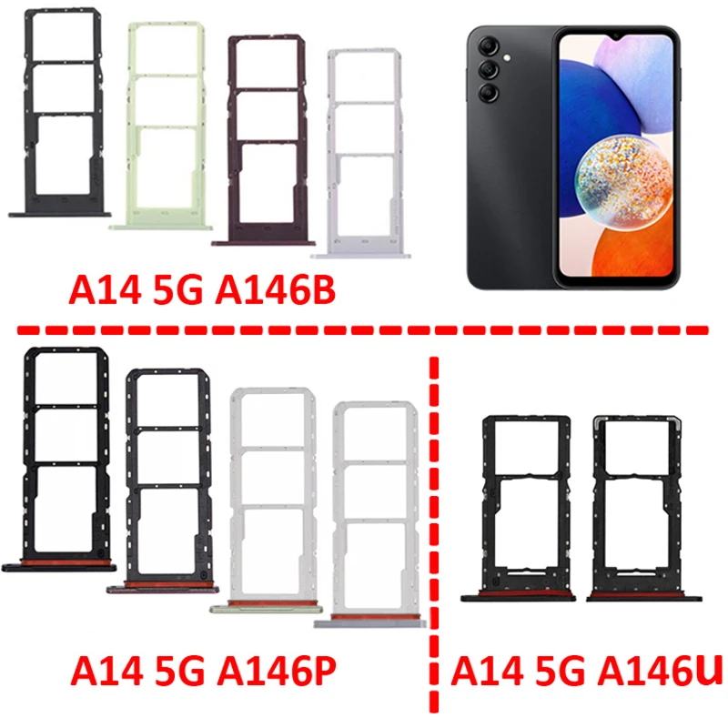 For Samsung Galaxy A14 5G A146 A146B A146P A146U Phone SIM Tray Micro SD Chip Card Slot Drawer Holder Pocket Parts Black