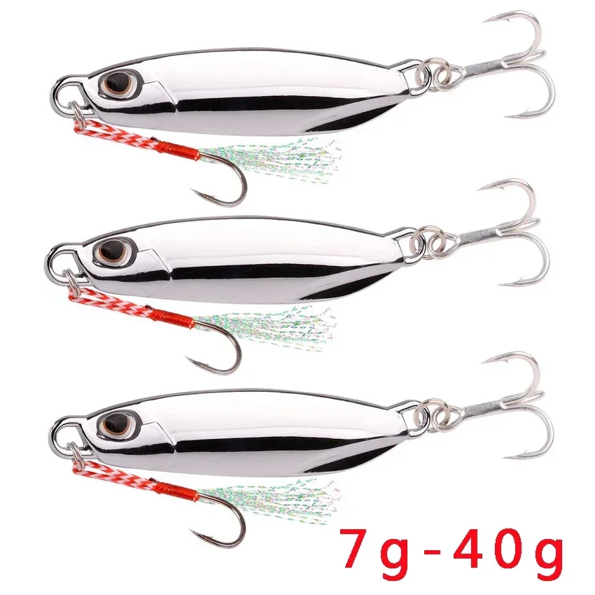 1Pcs Spoon Metal Jigs fishing lures With Hooks 7g 10g 15g 20g 30g 40g Electroplated  Fishing lues Bait Mackerel Bass