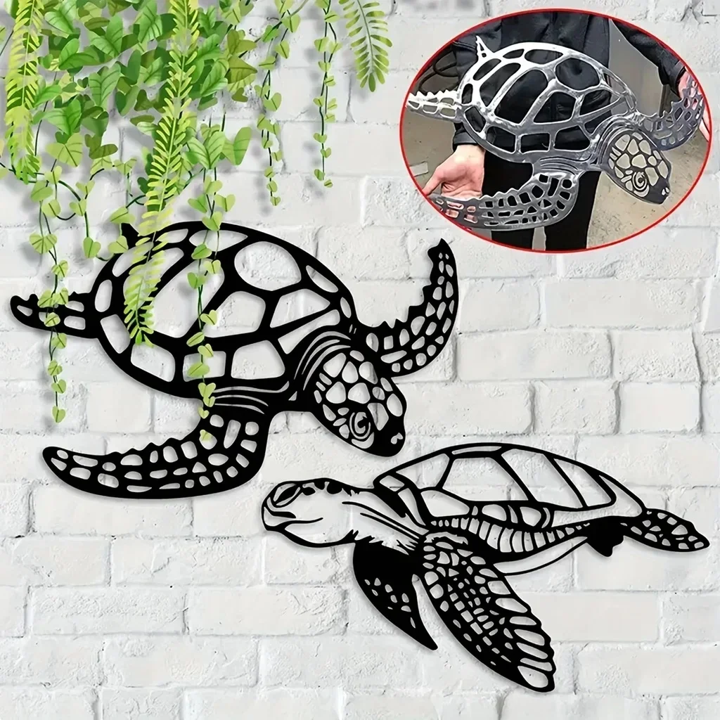 Metal Sea Turtle Wall Art Decor, Beach Wall Decor, Exquisite Black Sea Turtle Beach Theme Wall Art, Living Room Decorations