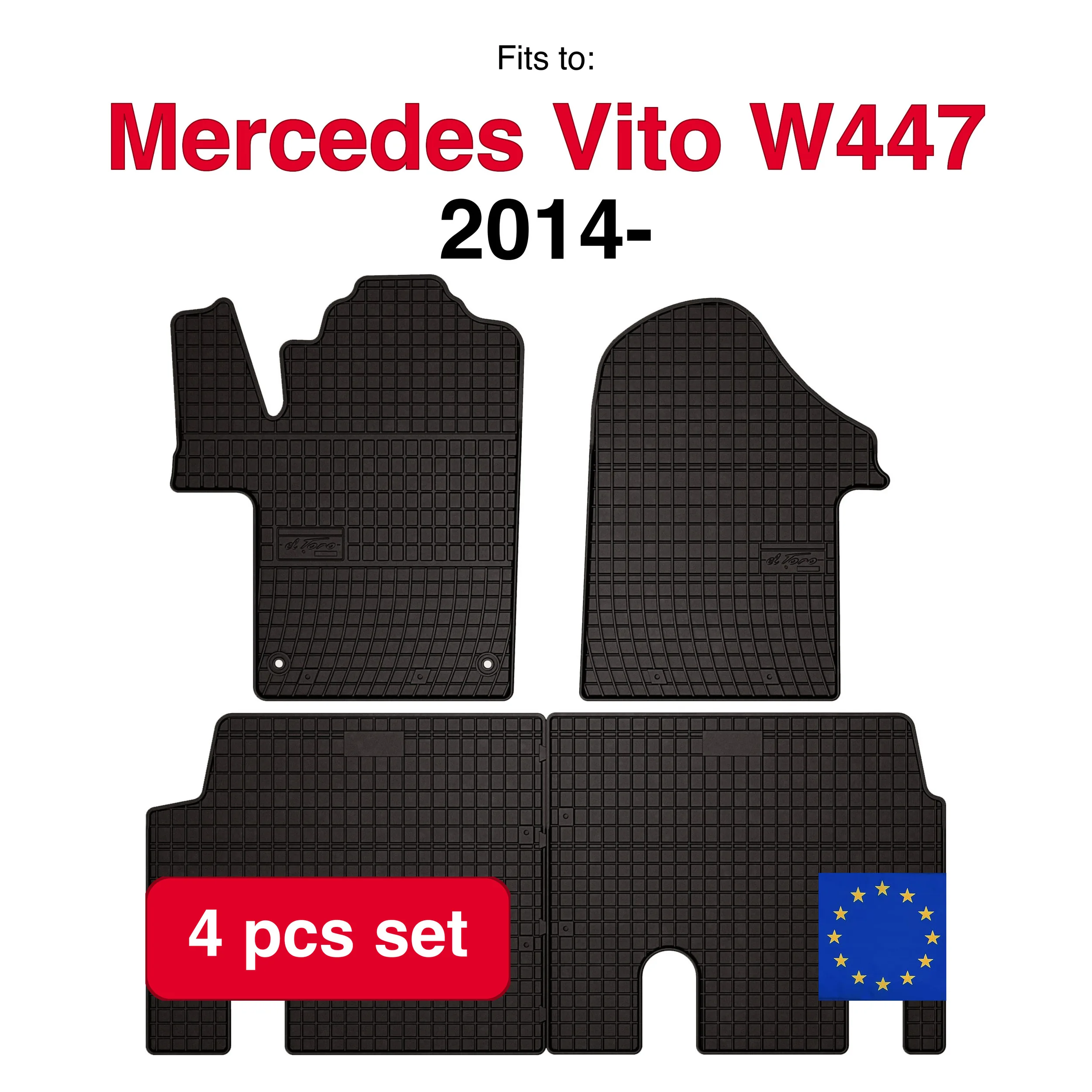 Image of Gummi-Fußmatten für Mercedes Vito W447 Lieferung (2014-) – schwarze Passform (4 Stück)
