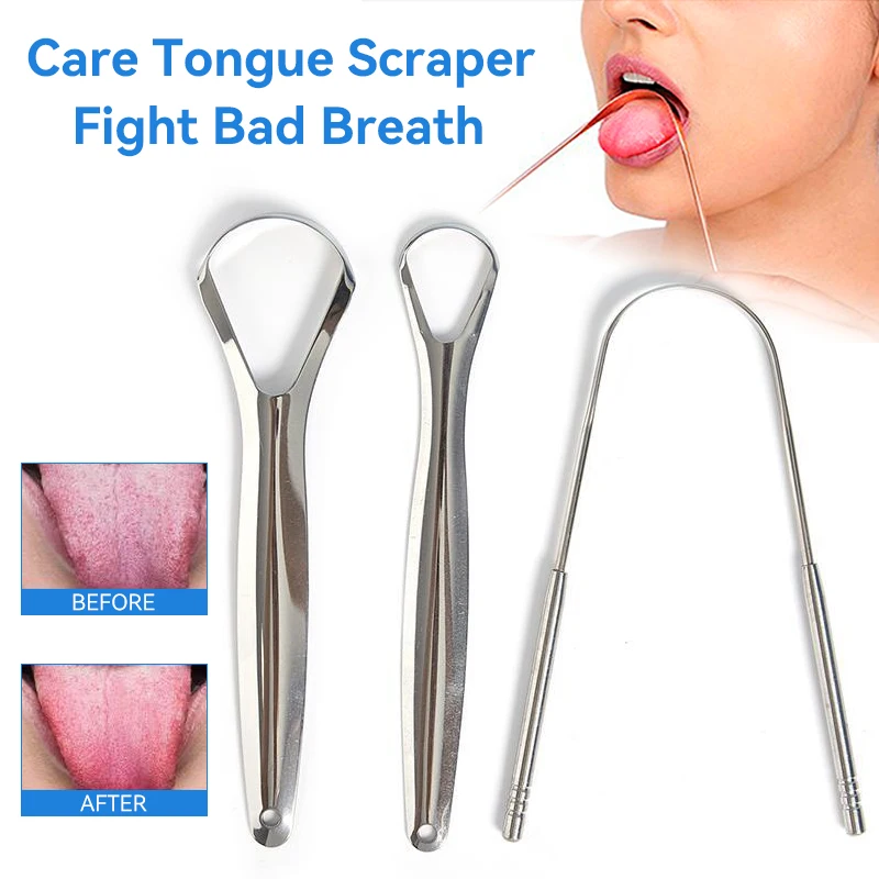 1/2/3PC/Set StainlessSteel Reduce Bad Breath Tongue Scraper Cleaner Srape Reusable Ecofriendly Tongue Brush Fresh Breath Scraper