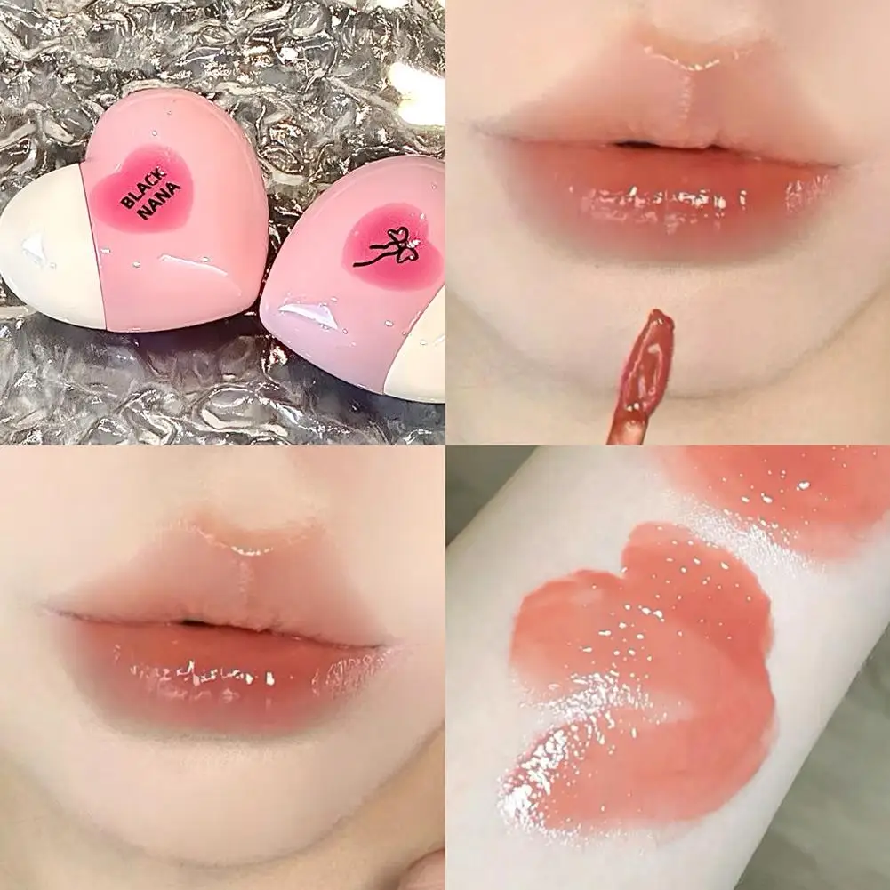 Heart Shaped Mirror Water Gloss Glass Lip Glaze Clear Jelly Lip Gloss Moisturizing Lipstick Makeup