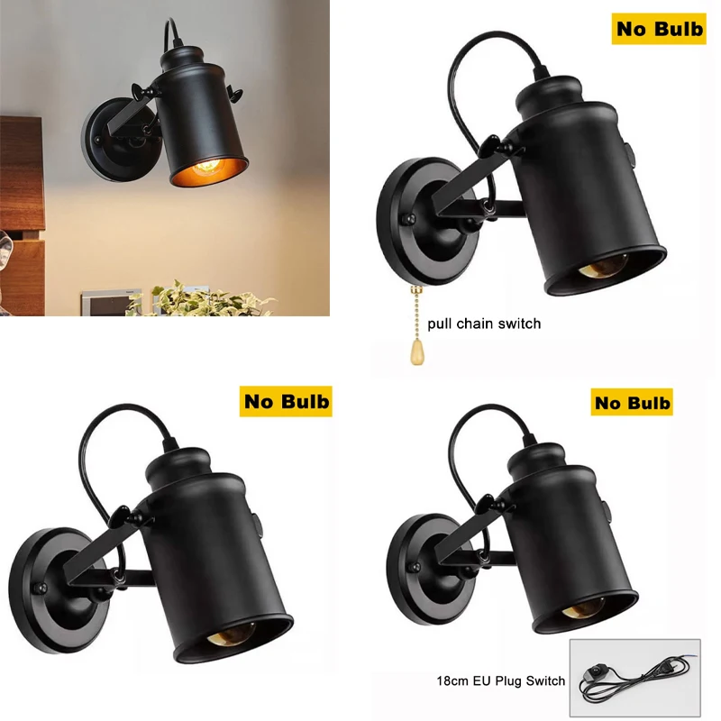 

Ретро-настенный светильник из кованого железа, прикроватный светильник с регулируемой яркостью и вращающейся головкой, цоколь E27, для баров, кафе, ресторанов, гостиных.