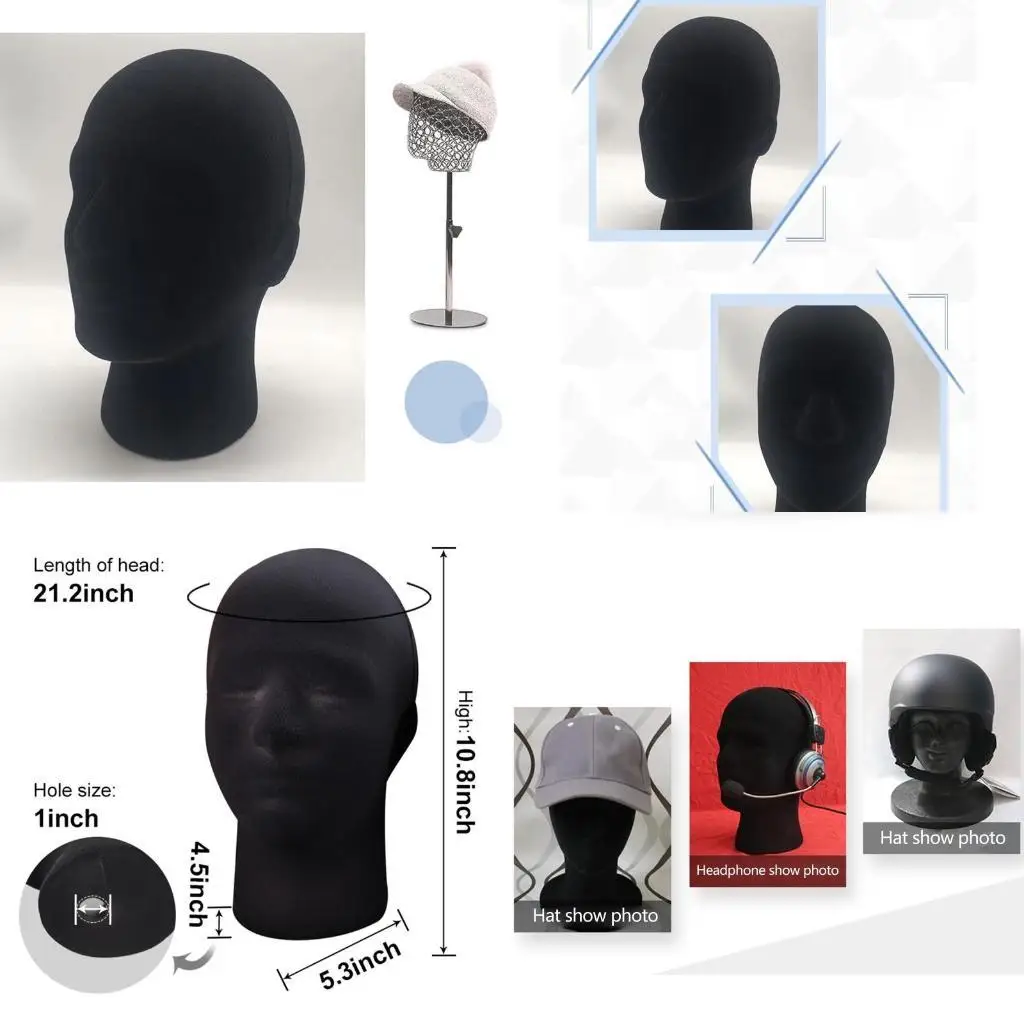 

J78F 1 Pack Mannequin Styrofoam Foam Manikin for Head Model Wig Glasses Hat Display Stand Male for Head Girth 54cm/21.26inche