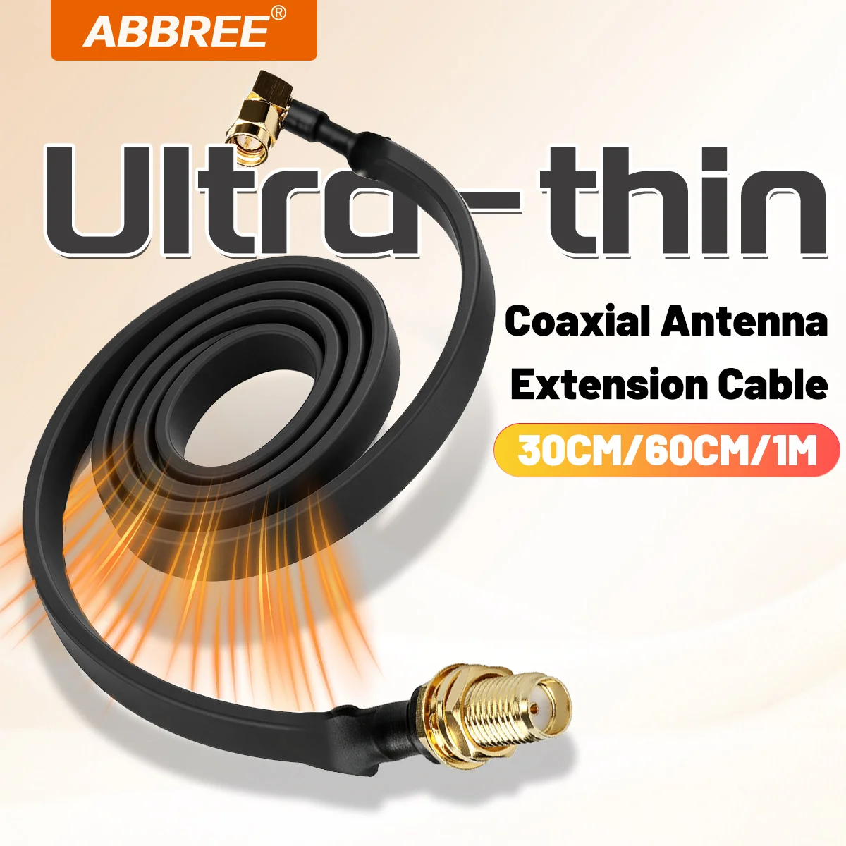 ABBREE Flat Window Door Feed Through RF Coaxial Cable SMA Male to Female Drill-Free Extension for Helium Hotspot Miner LoRaWAN