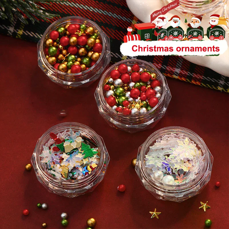 Diamantes de imitación de perlas rojas/verdes para uñas, cuentas coloridas nacaradas de tamaño mixto, dijes Nali, joyería de manicura navideña