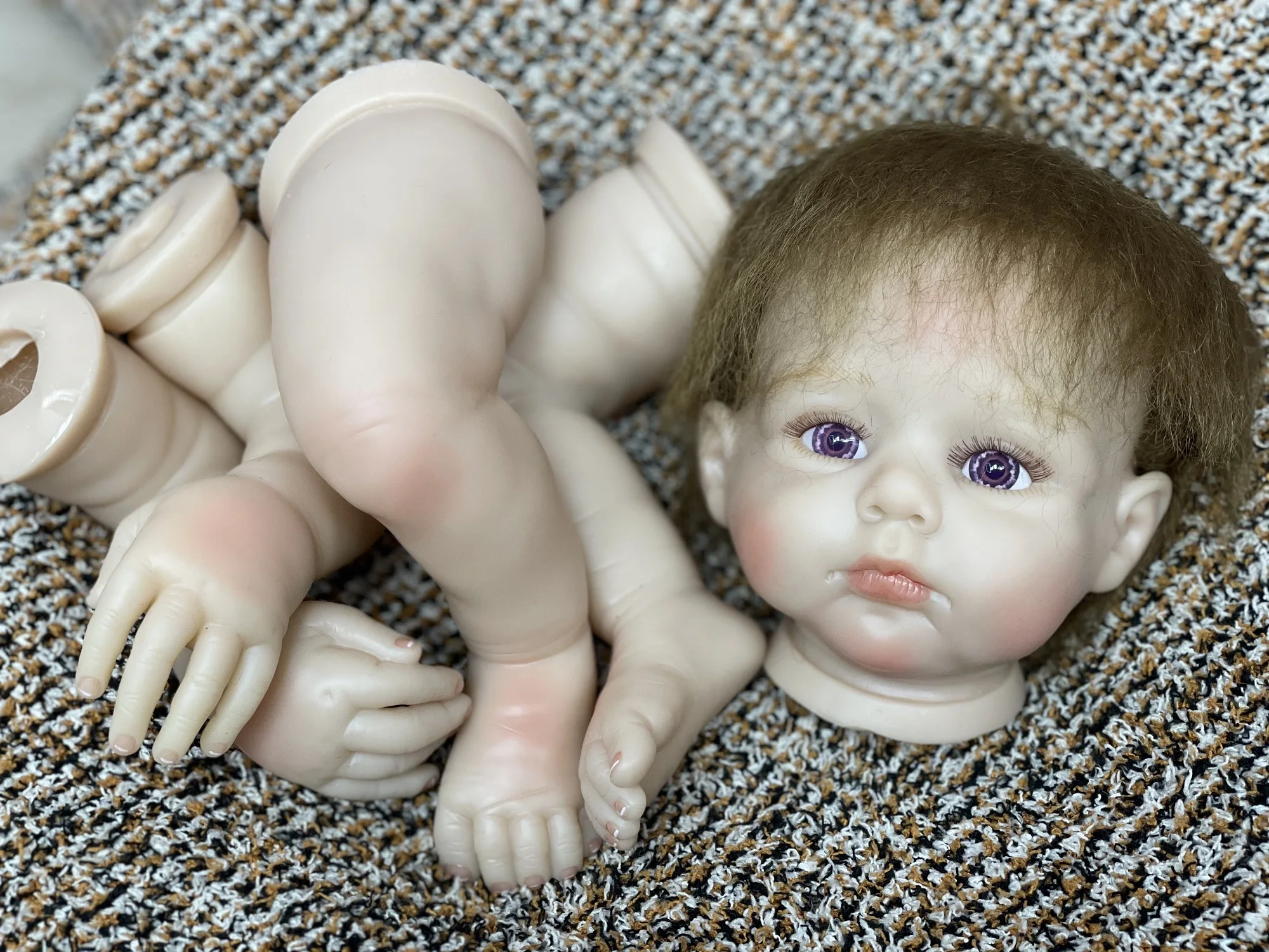 20Inch Painted Reborn Doll Kits With Rooted Hair Unassembled DIY Open Eyes Kit Reborn Lifelike Newborn Baby Doll