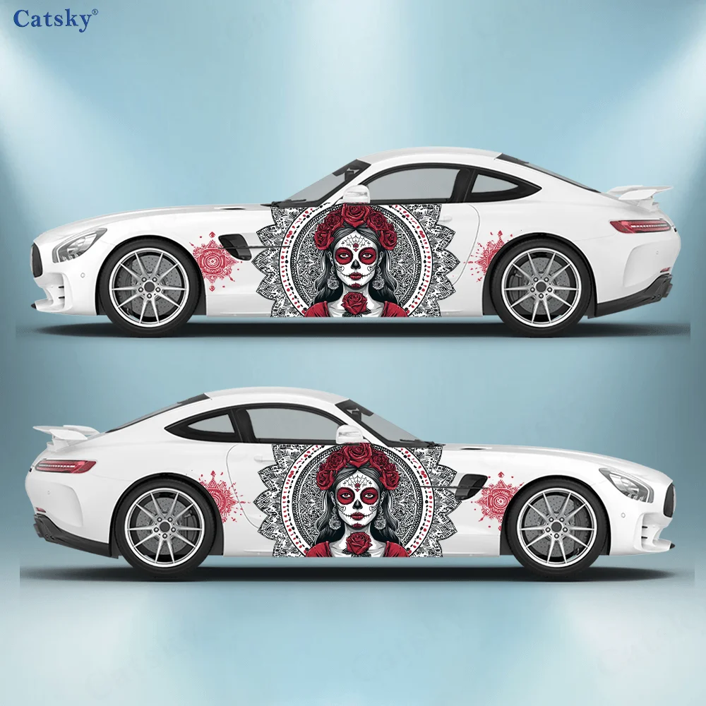 Skull woman sticker with mandala pattern splash before, suitable for cars and trucks, durable, fade resistant, easy to install a view 5