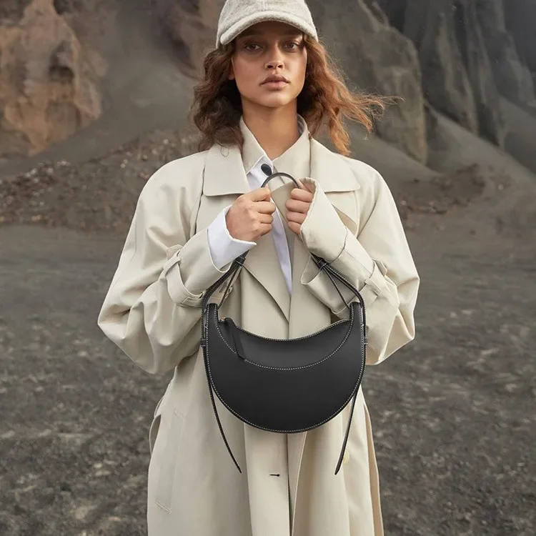 حقيبة هلالية فاخرة وخفيفة الوزن للسيدات، تصميم Boling'en المتخصص، حقيبة كروس بكتف واحد، حقيبة سرج جلدية للإبط #4