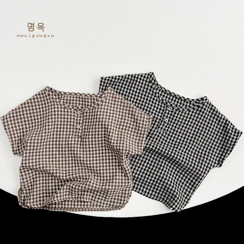 

Korean Toddler Boys Girls T-shirt Tee Pure Plaid Short Sleeve Cotton Summer Outfits Infant Kids Tops Casual Children Clothes