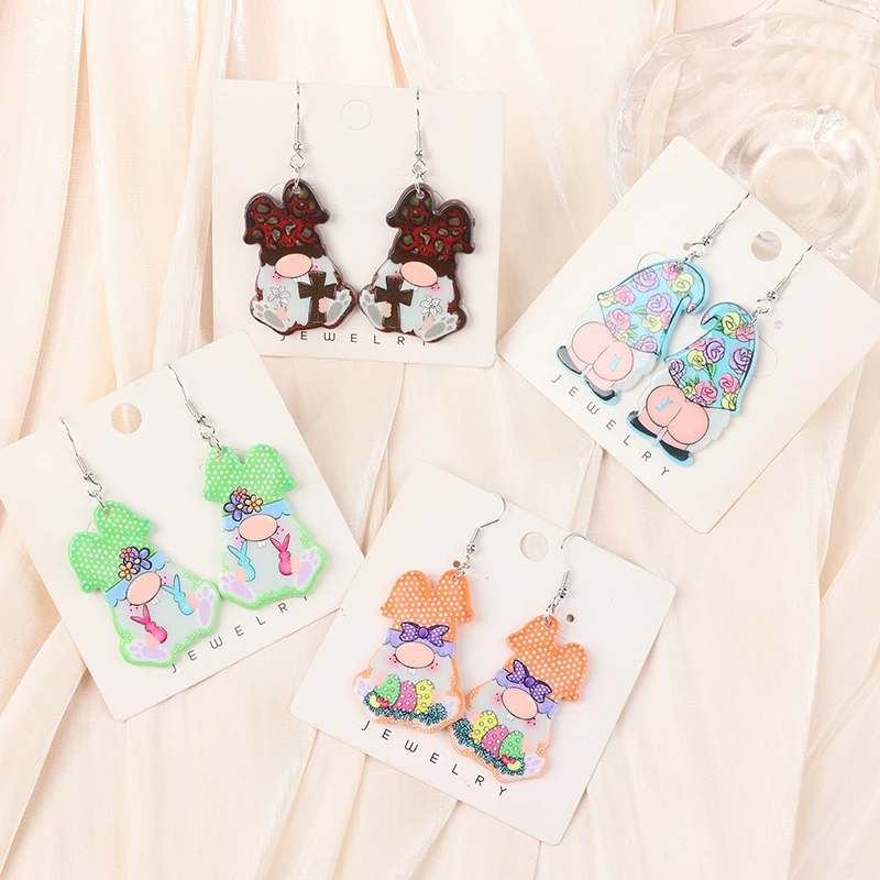 1Pair Easter Gnome  Charms Woman Drop Earrings Acrylic Rabbit Easter Egg For Girl Birthday Festival Gift