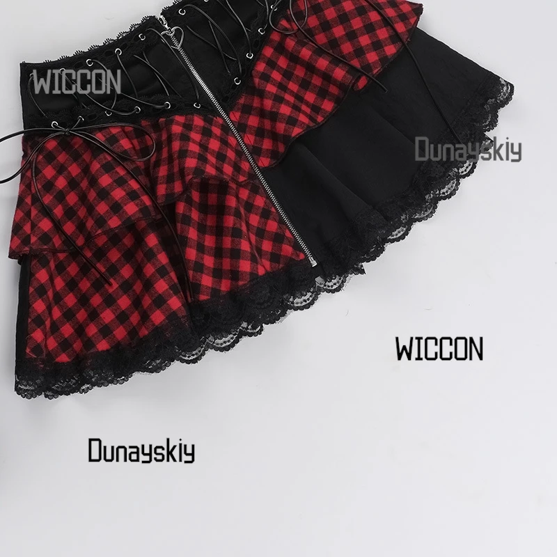 Minifalda gótica Y2K LOLITA para Halloween/Navidad/Oktoberfest/Pascua - Falda asimétrica de retazos con cadenas desmontables