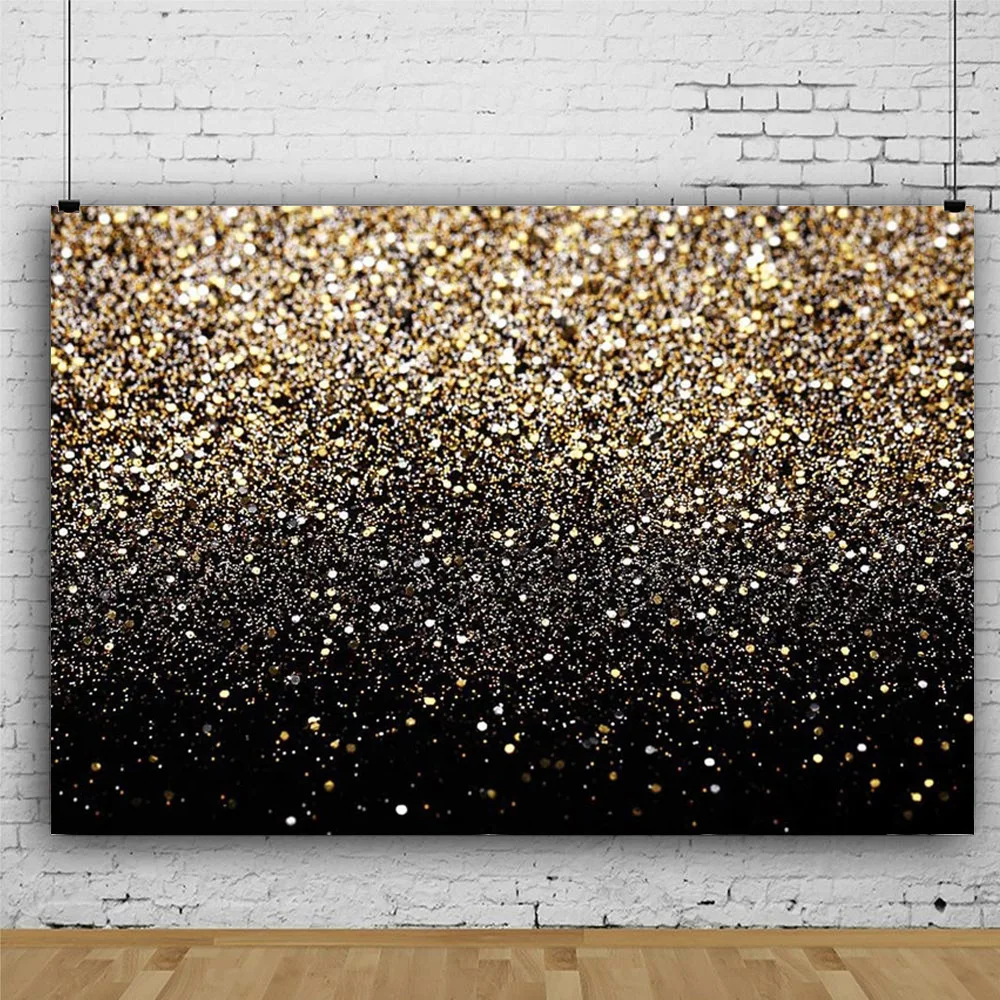 1pc Vinyl Black and Gold Backdrop Golden Spots Backdrop Photography Vintage Background for Birthday Party Decoration