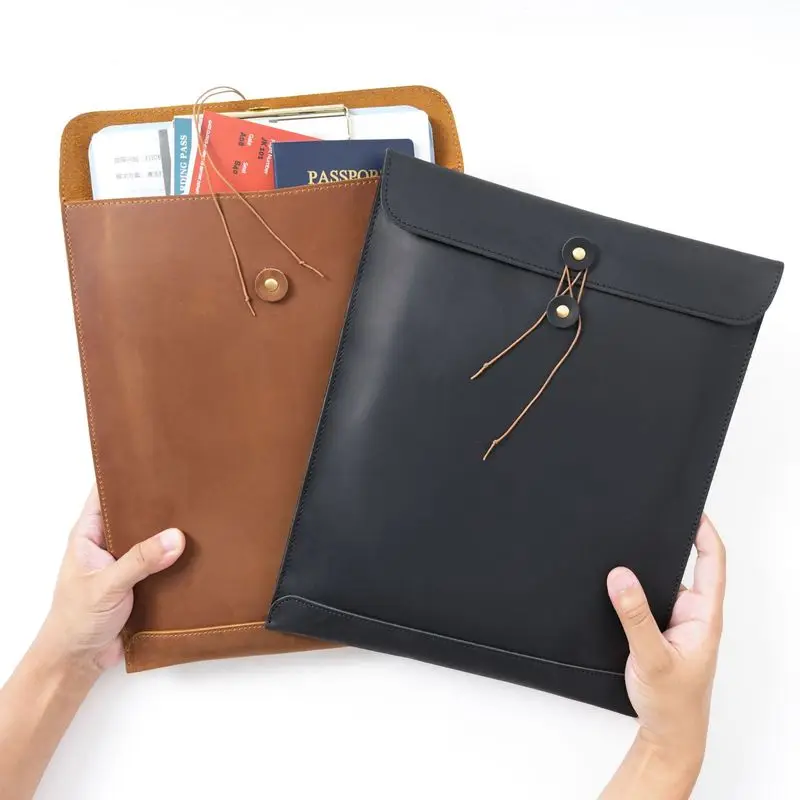 A4 Leather File Bag Large Capacity File Folder Simple Fashion Briefcase Office Paper Contract Organizer Bill Data Document Bags