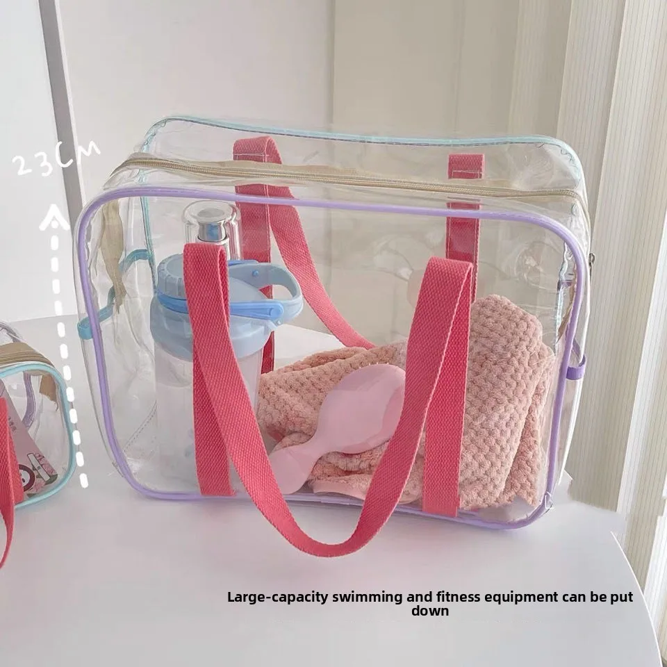 Macaron Large Capacity PVC Transparent Waterproof Beach Bag Storage Bag for Swimming, Laundry, and Stroller Accessories