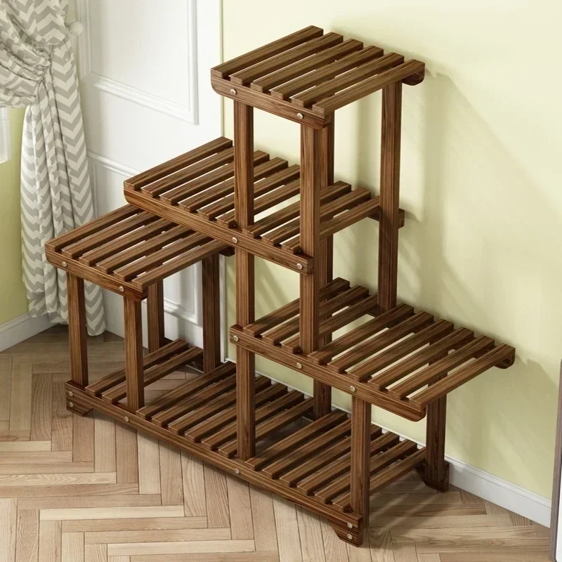 Multi-Tier Pine Wood Plant Stand Succulent Planter Display Rack Indoor Outdoor Flower Shelf 6-Tier Balcony Rack