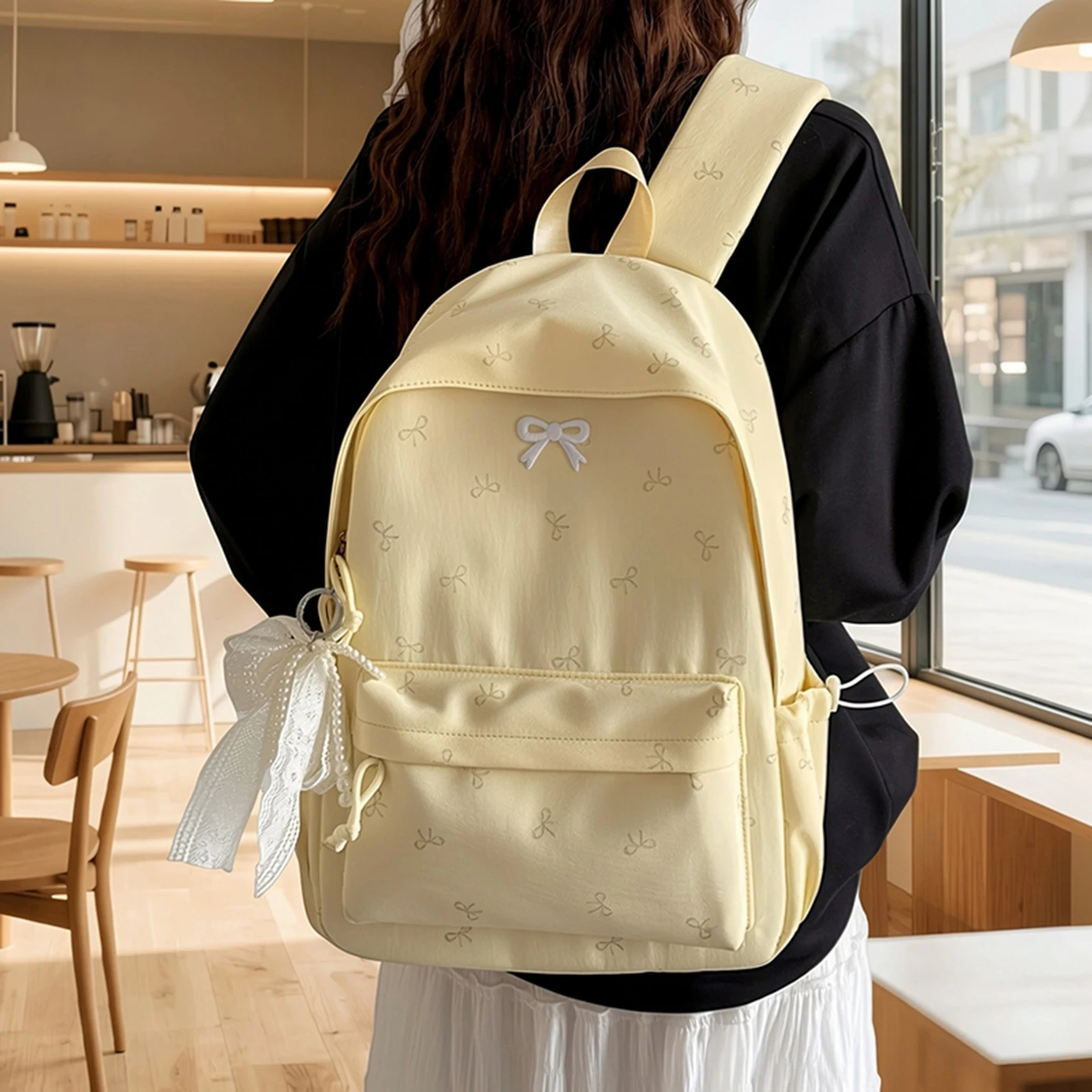 Women Bows Backpacks Travel Bag Large Capacity Student School Bag Y2k Preppy Bow Backpack Nylon for Kids Children Teens Girls
