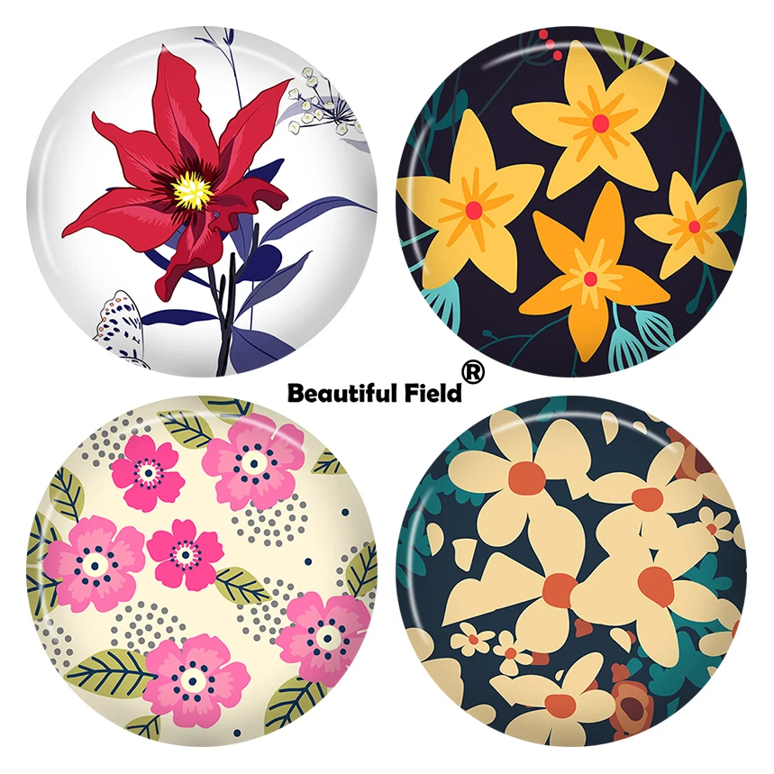 10mm 12mm 25mm 14mm 16mm 18mm 20mm 30mm Photo Pattern Round Glass Cabochons Colorful Beautiful Flowers AY81