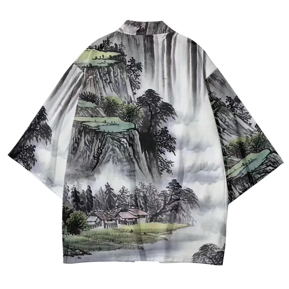 

Fashion Kimono Haori Yukata Streetwear Kimono Unisex Tops Landscape Print Robe Beach Bathrobe Cosplay Japanese Harajuku Clothes