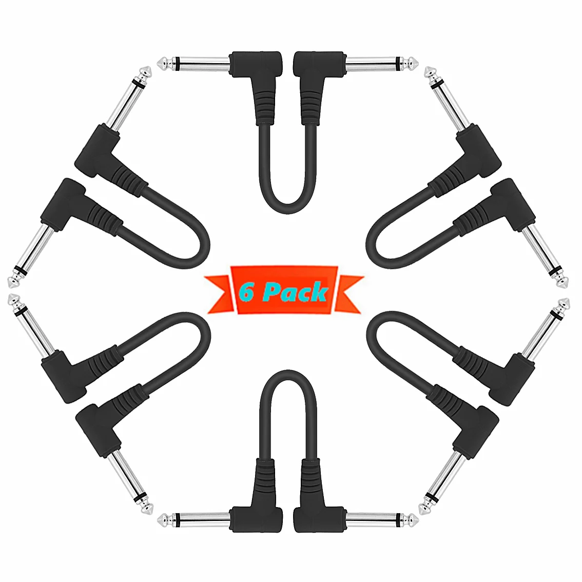 6 Pack 6 Inch Guitar Patch Cables, Black Guitar Pedal Cable Effect Cable Cord, 1/4