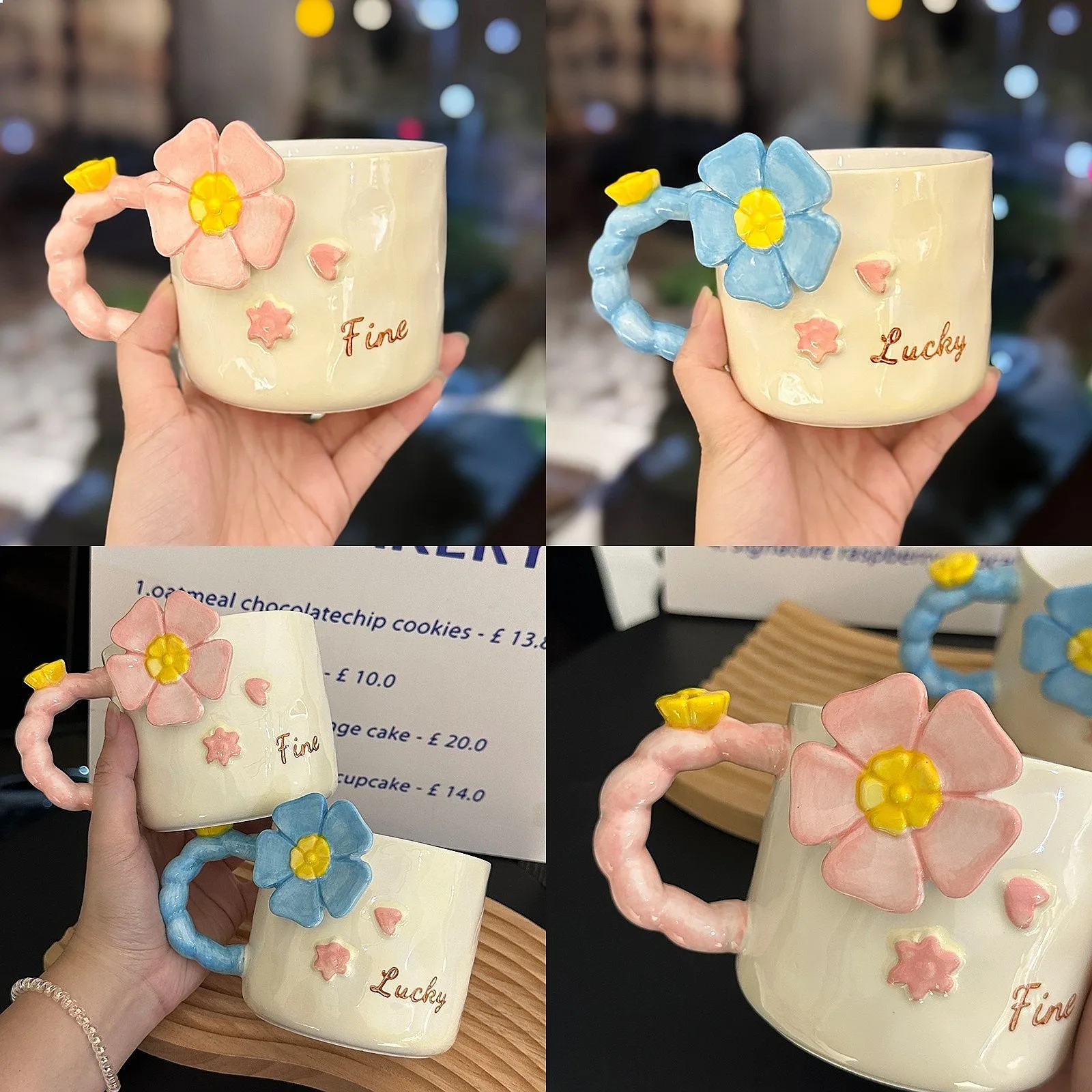 

High Appearance Ceramic Flower Coffee Mug Pink Cup For Women Girls Couple Water Glass Home Kitchen Drinkware Gift Set