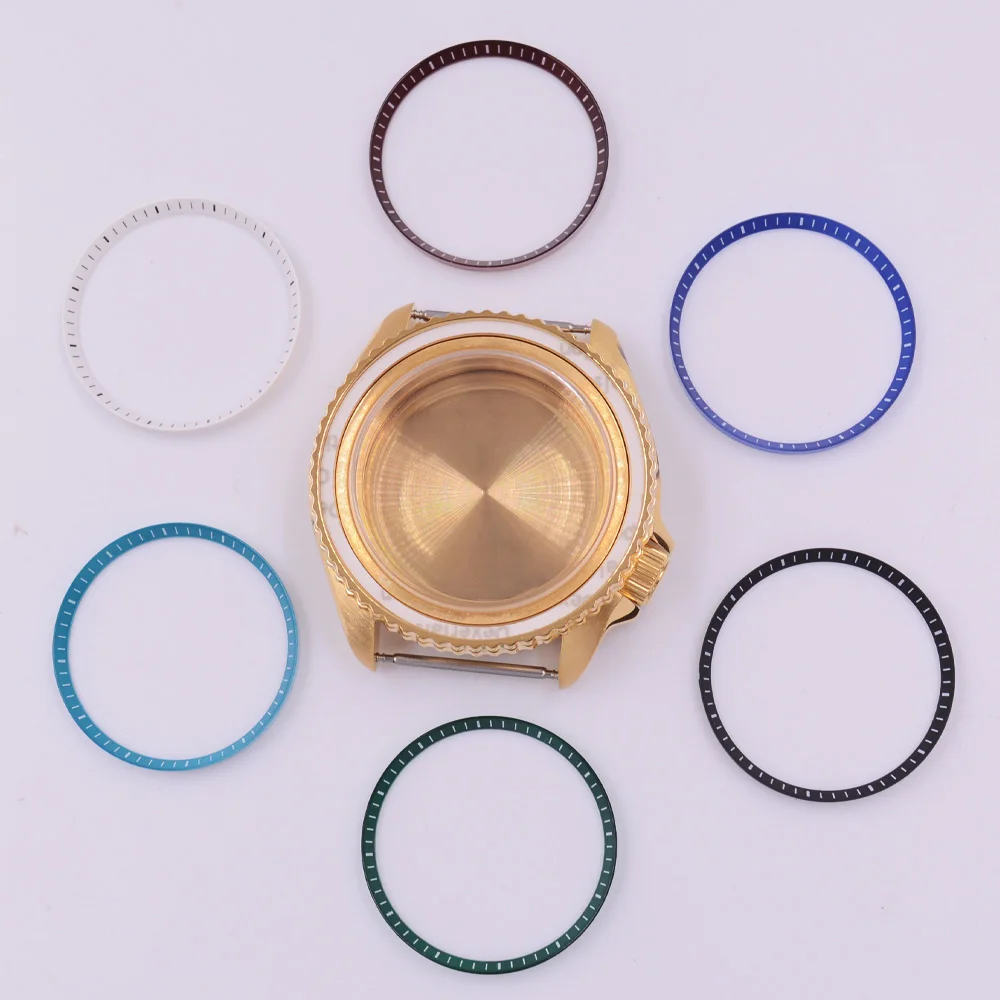 41mm Sapphire glass Golden Watch case Black/blue/sky blue/white/green/brown Chapter Ring Fit NH35 Movement 3.8 Crown