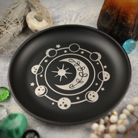 Ritual 5.5 Inch Decorative Jewelry Dish Round Black Crystal Stone Storage Tray Stainless Steel Meditation Altar Tray Gift