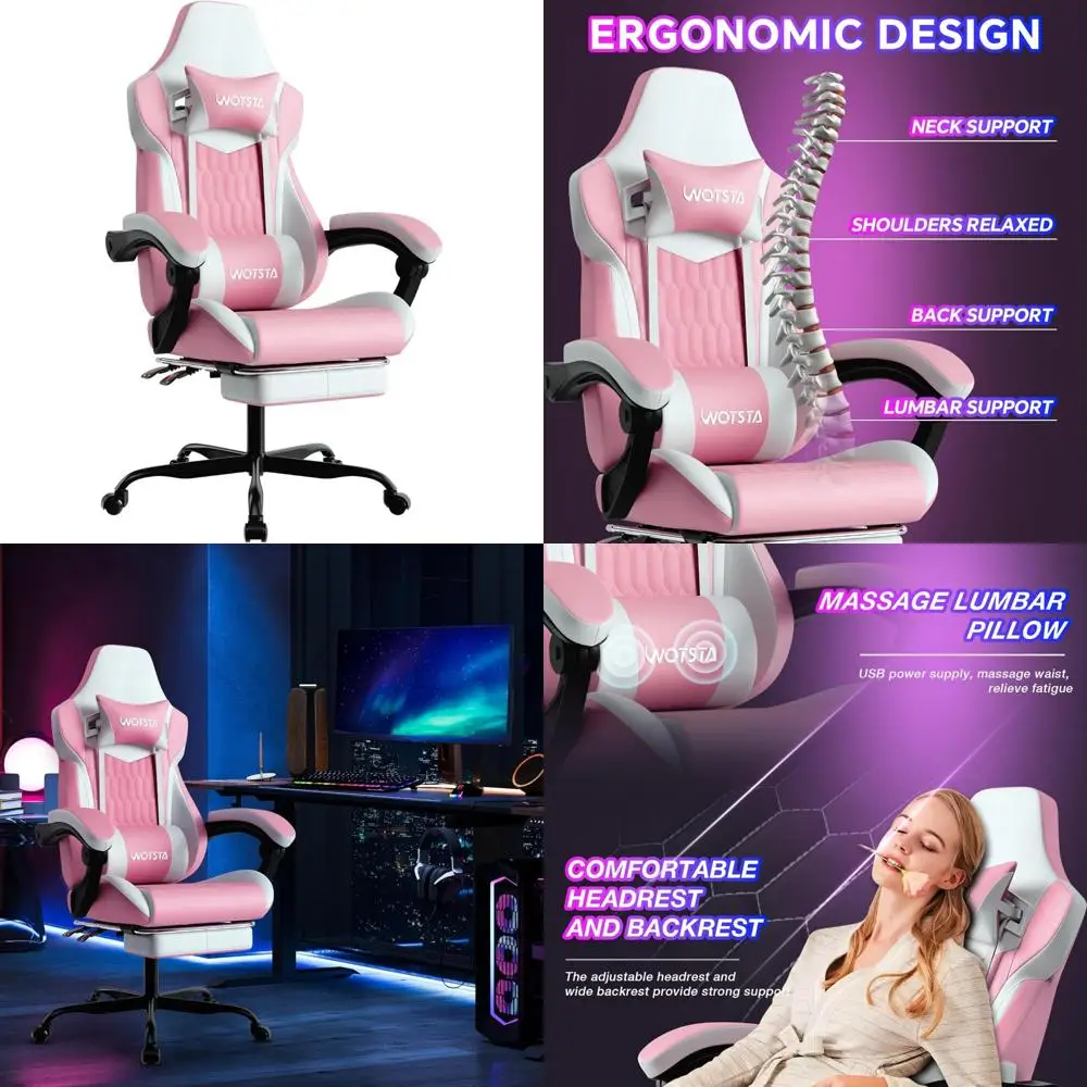

Ergonomic PVC Leather Gaming Chair with Adjustable Headrest, Lumbar Support, and Footrest for Comfortable Gaming Experience