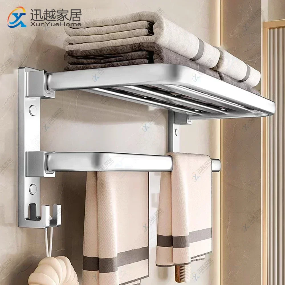 

Towel Holder Dark Silver Aluminum Fold Hanger Wall 50-60CM Clothes Rack Shower Bar Rail Toilet Storage Shelf Bathroom Accessorie