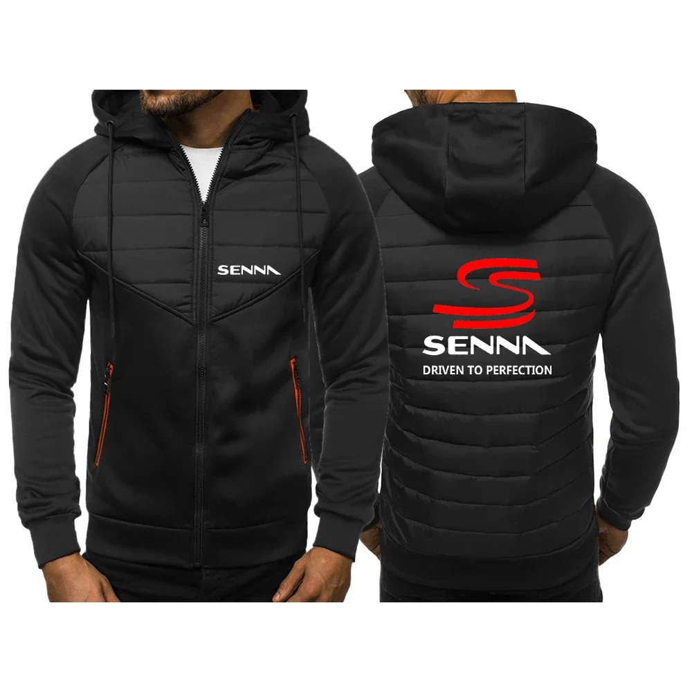 2024 New Tricolor Hooded Jacket Spring And Autumn Men Ayrton Senna Casual Slim Patchwork Zipper Long Sleeve Tops Clothing