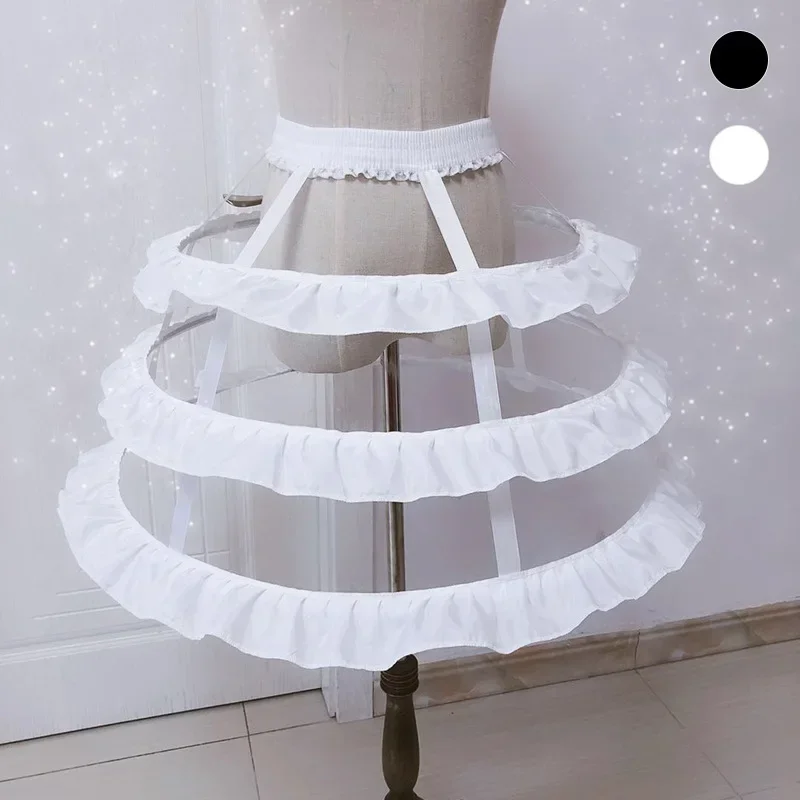 Women White Black  3 hoopsLolita Hollow Cage 3-Leaf  Fish Bone Skirt Cosplay   Petticoat Bride Wedding Dress