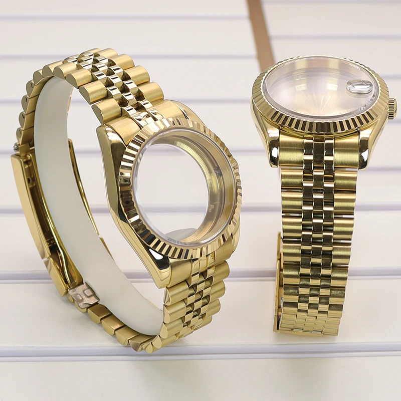 Geriffeltes 36mm/39mm Luxus-Uhrengehäuse mit Saphirglas für Datejust NH35 4R NH36 NH38 Miyota8215 Uhrwerk 28,5mm Zifferblatt Schiebeverschluss-Armband – Detail 8