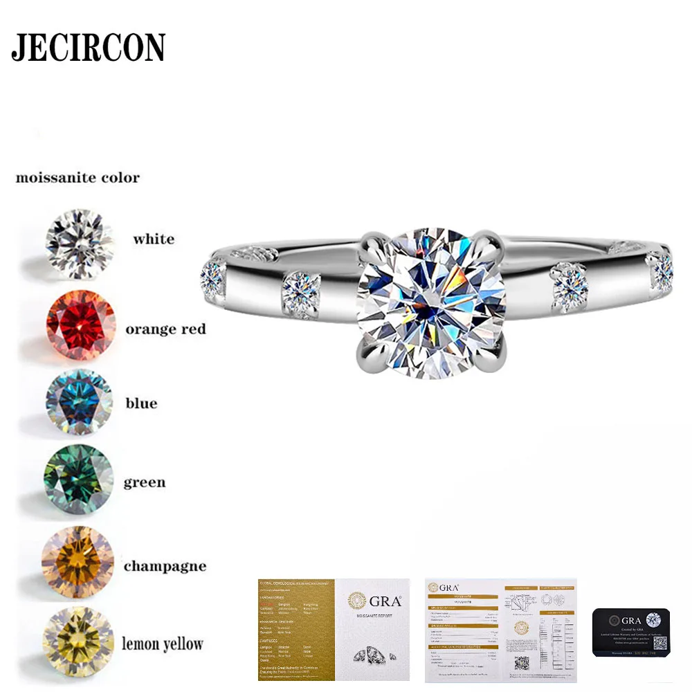 

JECIRCON S925 Sterling Silver Moissanite Ring for Women Fashion Light Luxury Diamond Wedding Band 1ct Colored Moissanite Jewelry