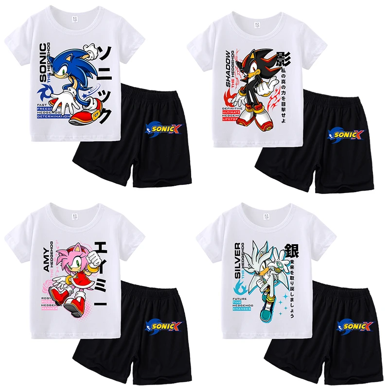 

Sonics Children T-shirt Set Anime Cartoon Tees Boy Girl Cotton Short Sleeves Shorts 2pcs Set Kids Summer Comfortable Clothe Gift