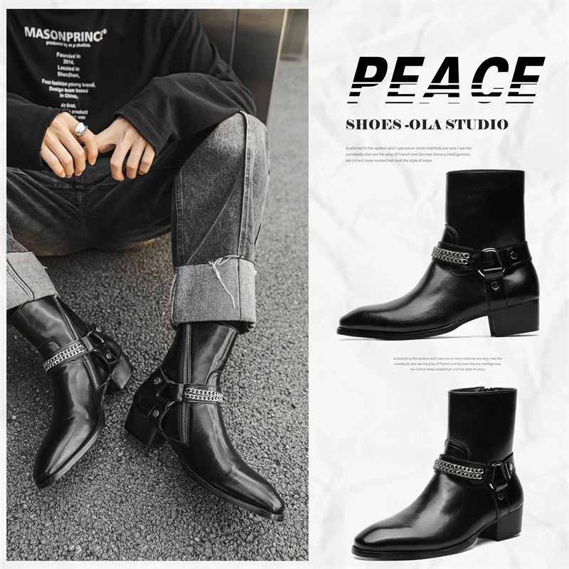 

Men's Chelsea Boots British Style Ankle Boots Winter Male Leather Shoes New High-top Boots for Men Classic Business Dress Botas