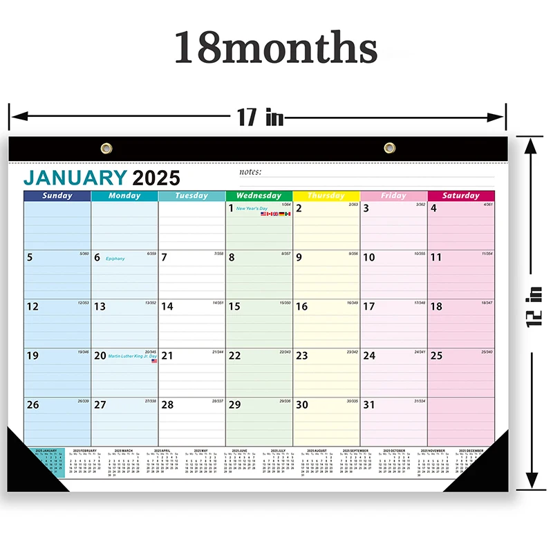 2025 Wall Calendar Monthly Daily Planner 18-Month Schedule Organizer Wall Hanging Calendar Decoration For Home Office