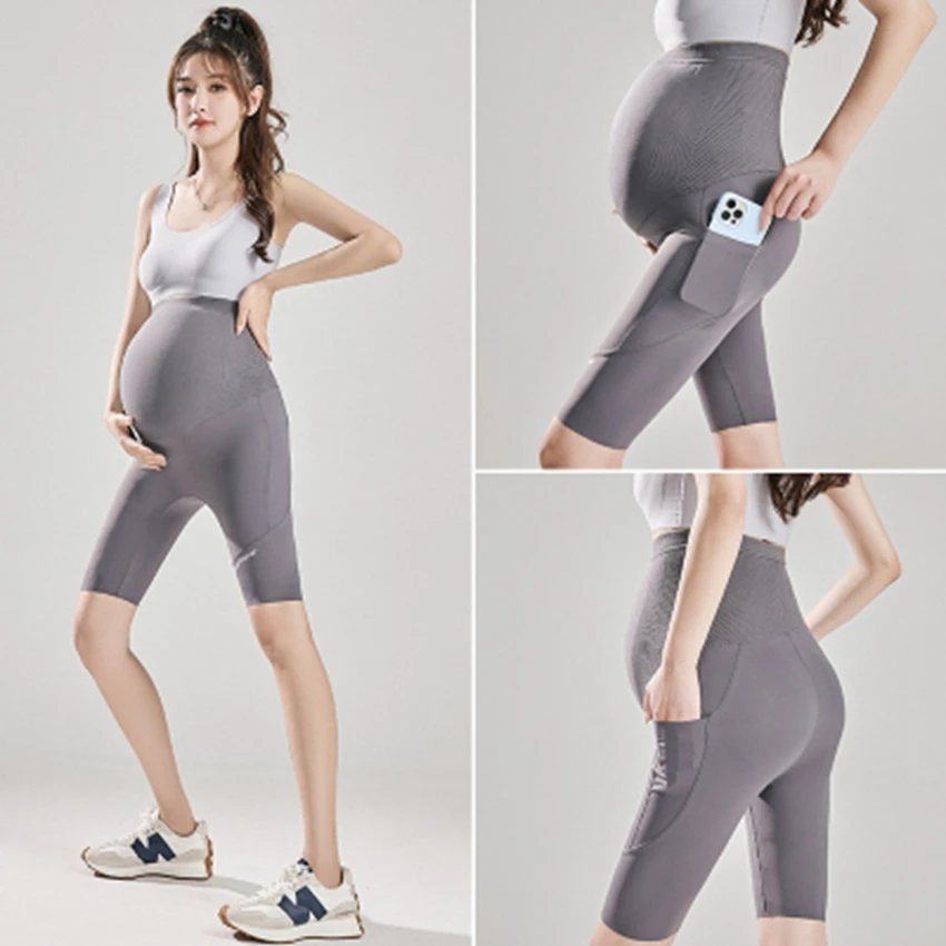 Pregnant women's summer slim five point leggings shark pants  Fashion Traceless Pregnant Women's Abdominal Support Safety Pants