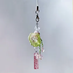 Cute Flower Phone chain Charm Green Pink Red Berries Glass Beads Keychain Fairy Core Pendant for Camera Schoolbag Decor Jewelry