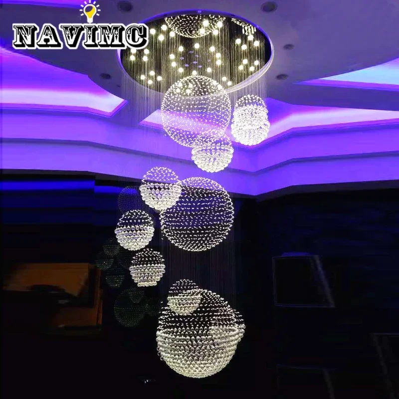 Modern K9 Crystal Chandelier For Staircase 11pcs Large Crystal Ball LED Lamp Spiral Design Living Room Lighting Fixtures