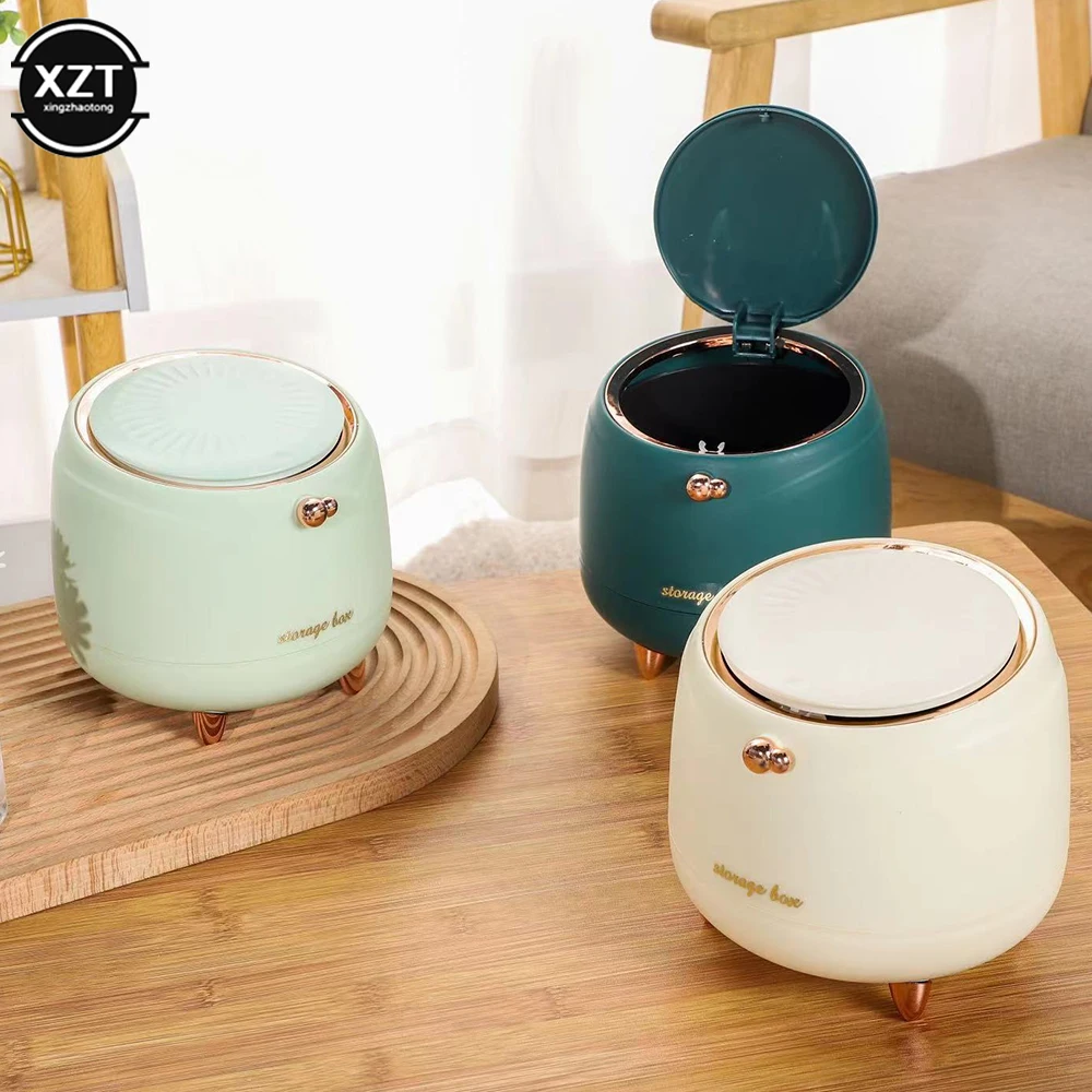 Mini Cute Pressing Desktop Trash Can Double-layer Coffee Table Bomb Cover CarBedroom Office Small Storage Bucket Rubbish Dustbin