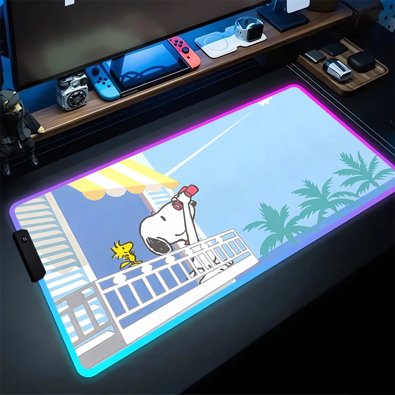 RGB Large Gaming Mouse Pad S-Snoopy Laptop Mat Gaming Mousepad Backlit Keyboard Gamer Table Pads Kawaii Home Decor ground mat