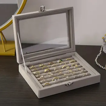 1pc, Ring Storage Box, Soft Velvet Jewelry Storage Tray with Transparent Lid, Earring and…