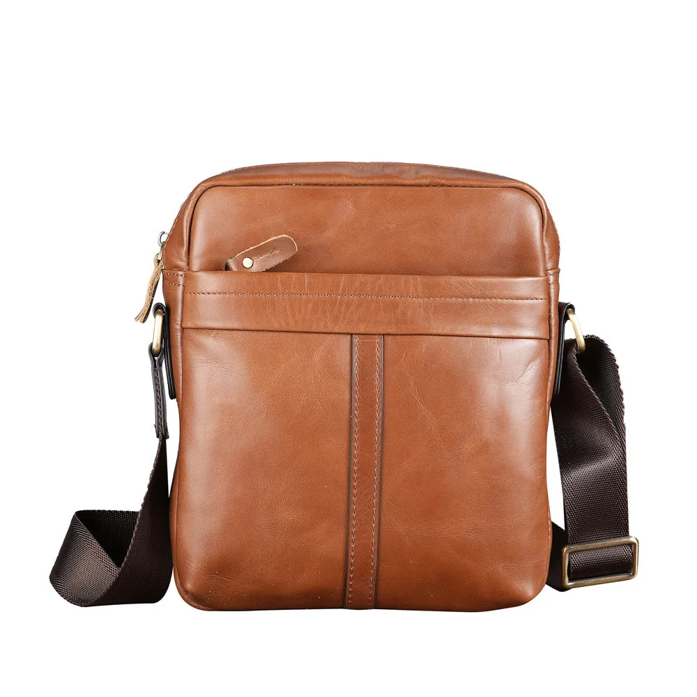 9001 Men's Genuine Leather Single Shoulder Tablet Bag, Retro Oil Wax Top Layer Cowhide Large Capacity Crossbody Bag