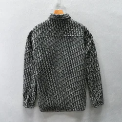 Z201 Winter Fall New Fashion Men Houndstooth Pattern Double Pockets Long Sleeve Jacket Woolen Vintage Casual Lapel Coat Male Top