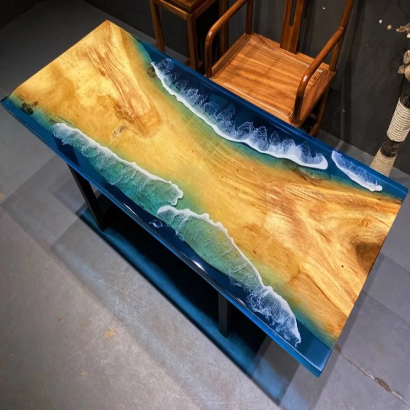 Coastline tea table large board dining table solid wood epoxy resin river wave log small coffee